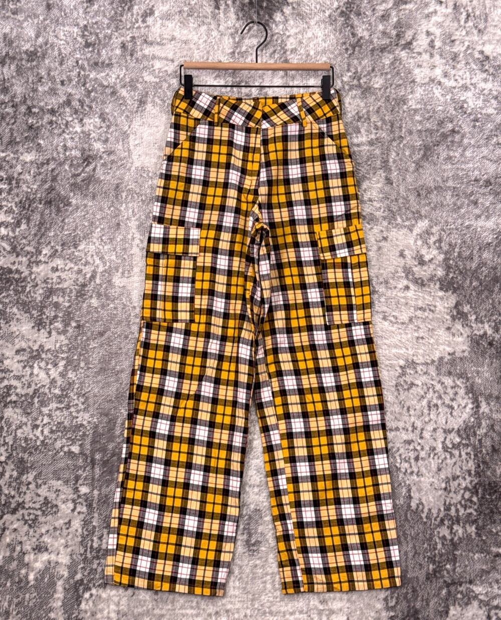I.AM.GIA Cargo Pants Small Womens Yellow Plaid Twill Grunge Y2K Punk